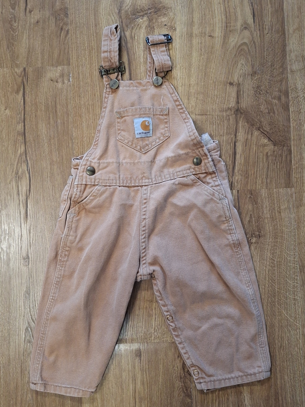 Vtg Carhartt Vintage Baby Overall Bibs Diaper Snaps Brown Size 24 Months USA